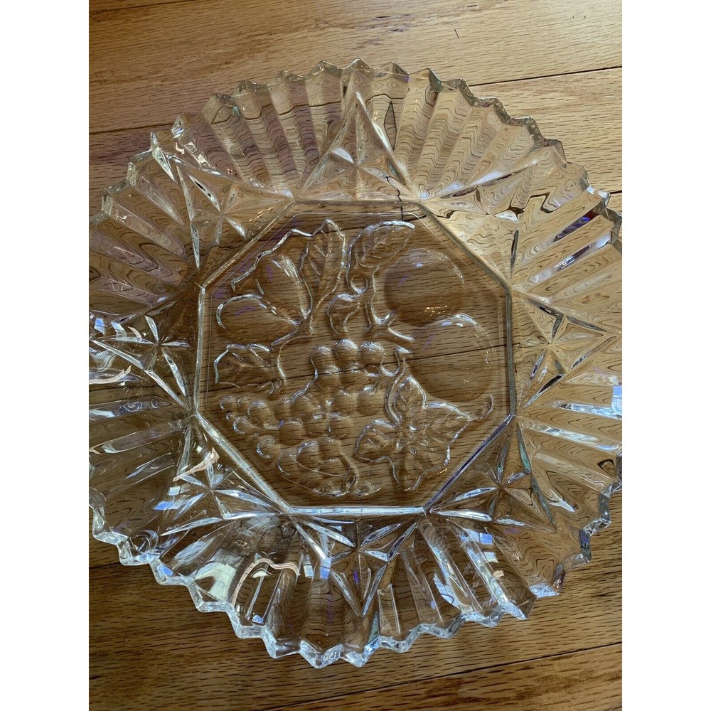 FEDERAL GLASS Fruit Base PIONEER Pattern wavy ruffled sawtooth edge bowl 11”